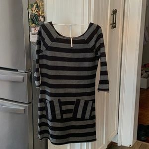 Free People Black and Gray Striped Mini Dress